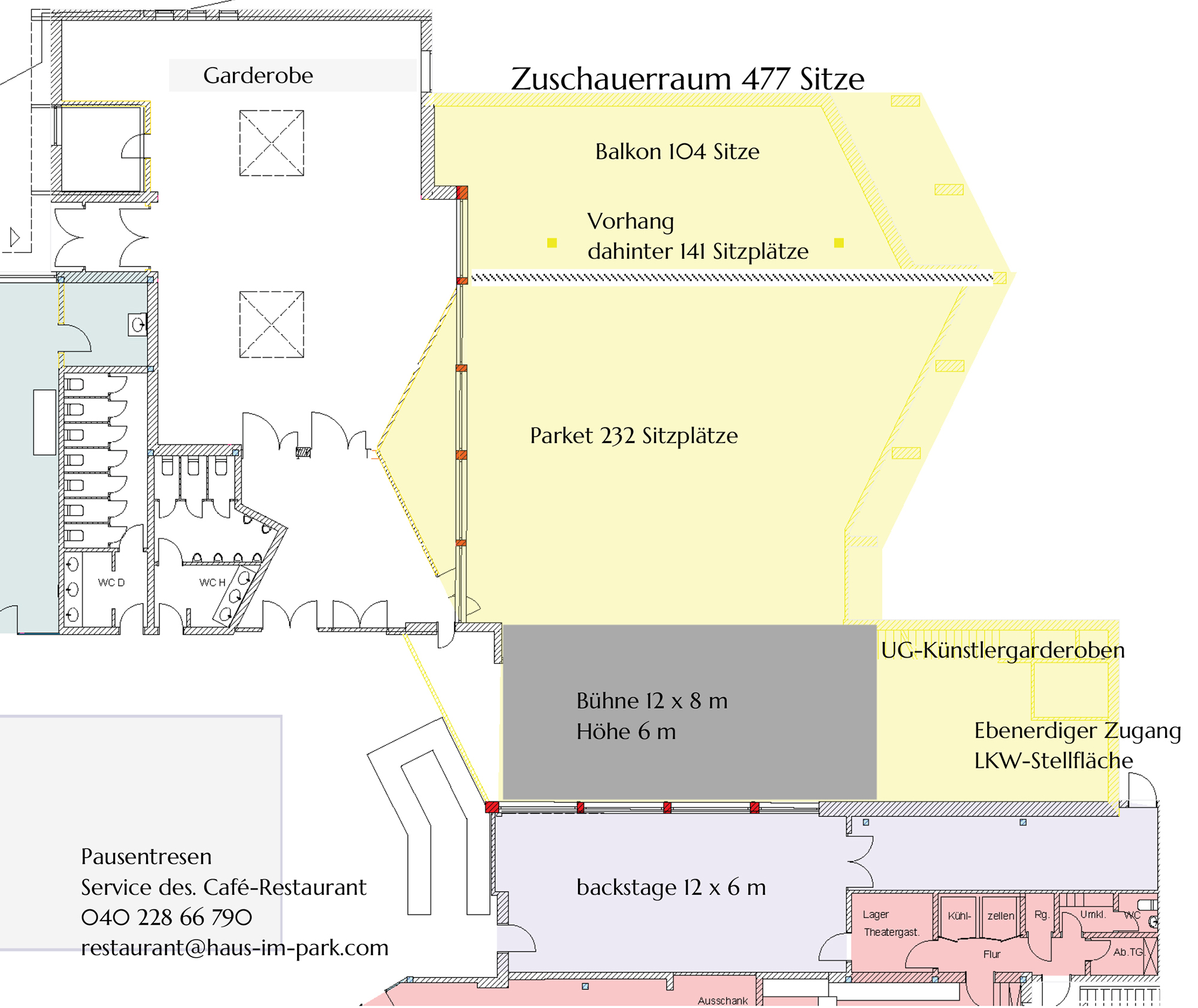 Grundriss Haus im Park. Theater und Nebenflächen.